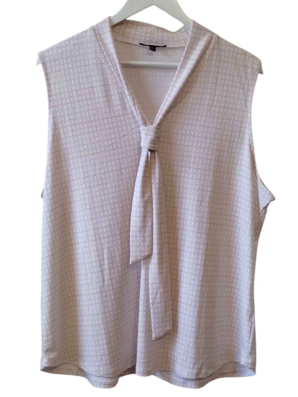 Adrianna Papell Tan Grid Print Tie-Neck Sleeveless Blouse XXL